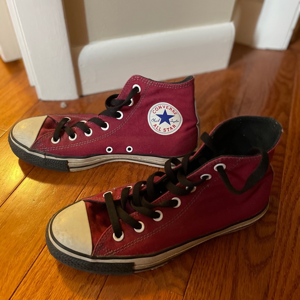 Maroon and black converse